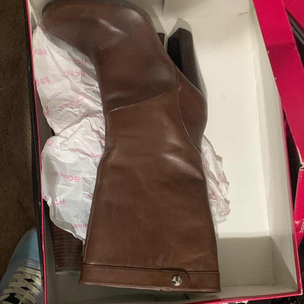 Nine West Brown Leather Knee-High Block Heel Boot